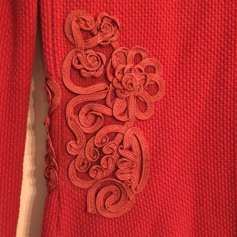 Free people orange thermail embroidered long sleeve top fitted S